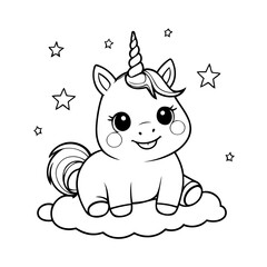 Cute vector illustration Unicorn drawing for colouring page