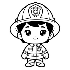 Vector illustration of a cute Firefighter drawing for kids colouring page