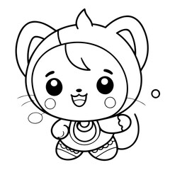 Vector illustration of a cute Kawaii doodle for toddlers coloring activity