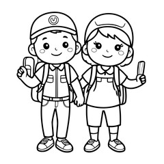 Vector illustration of a cute Couple drawing for toddlers coloring activity