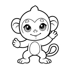 Fototapeta premium Simple vector illustration of Monkey drawing for kids colouring page