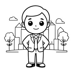 Simple vector illustration of Businessman drawing for kids colouring page