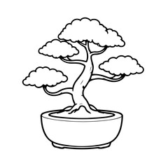 Simple vector illustration of Bonsai colouring page for kids