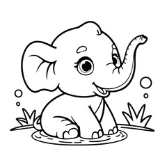 Cute vector illustration Elephant drawing for kids page