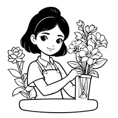 Vector illustration of a cute Florist drawing for toddlers coloring activity