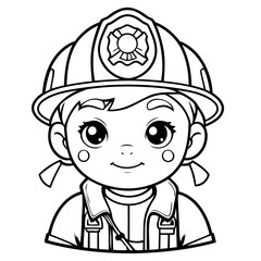 Cute vector illustration Firefighter drawing for toddlers coloring activity