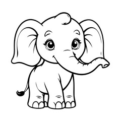 Vector illustration of a cute Elephant drawing for toddlers coloring activity