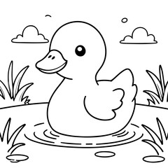 Vector illustration of a cute Duck drawing for kids colouring page