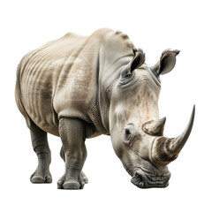 Fototapeta premium A white rhino standing on a plain white backdrop, a Beaver Isolated on a whitePNG Background