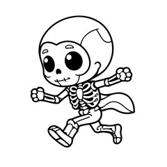 Cute vector illustration Skeleton doodle colouring activity for kids
