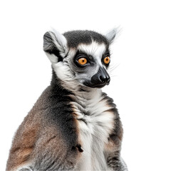 A ring-tailed lemur is sitting in front of a plain Png background, a ring-tailed lemur isolated on transparent background