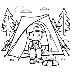 Cute vector illustration Boy drawing for toddlers colouring page