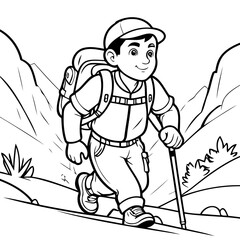 Vector illustration of a cute ManTrekking drawing for colouring page