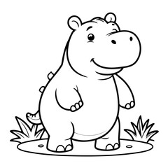 Simple vector illustration of Hippo drawing for toddlers colouring page
