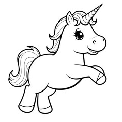 Vector illustration of a cute Unicorn drawing for colouring page