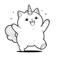 Simple vector illustration of Caticorn hand drawn for kids coloring page