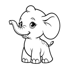 Simple vector illustration of Elephant drawing for kids colouring page
