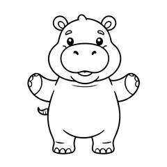 Obraz premium Vector illustration of a cute Hippo doodle colouring activity for kids