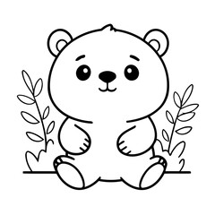 Simple vector illustration of Bear drawing for kids colouring activity