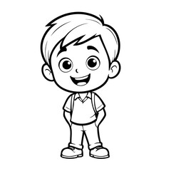 Simple vector illustration of Boy drawing colouring activity