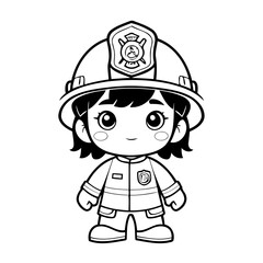 Vector illustration of a cute Firefighter drawing for kids colouring activity