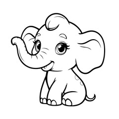 Simple vector illustration of Elephant hand drawn for kids page