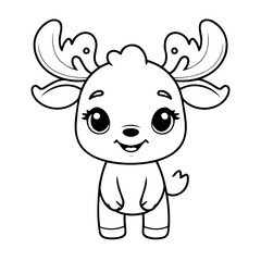 Fototapeta premium Cute vector illustration Moose colouring page for kids
