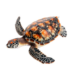 A lifelike model of a sea turtle displayed on a plain Png background, a sea turtle isolated on transparent background