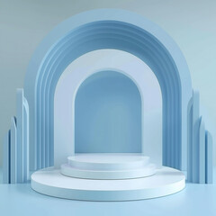 Modern Podium white and blue background 3D render podium
