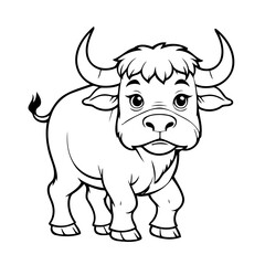 Simple vector illustration of Buffalo drawing for kids colouring page