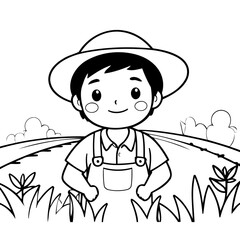 Cute vector illustration Farmer doodle colouring activity for kids