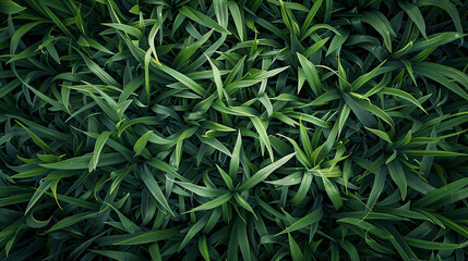 Green Grass Blades from a Close-up Overhead View - Grass Texture With Copy Space