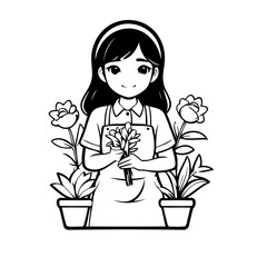 Vector illustration of a cute Florist doodle for toddlers coloring activity