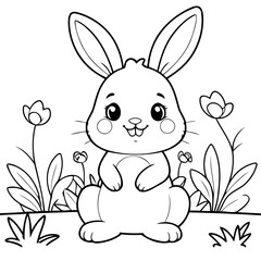 Cute vector illustration Bunny colouring page for kids