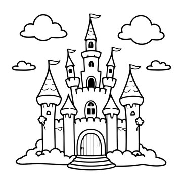 recommend clip art: Simple vector illustration of Castle outline for colouring page