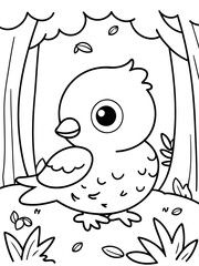 Simple vector illustration of bird drawing for kids colouring activity