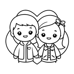 Cute vector illustration Couple doodle black and white for kids page