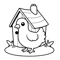Vector illustration of a cute Chicken drawing for kids colouring activity