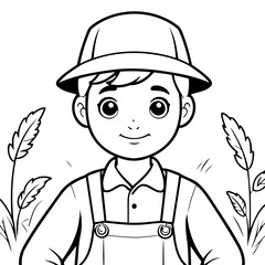 Cute vector illustration Farmer drawing for colouring page