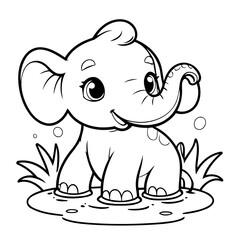Vector illustration of a cute Elephant doodle drawing for kids page
