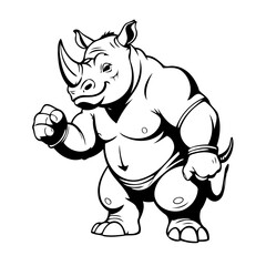 Vector illustration of a cute Rhino doodle for toddlers colouring page