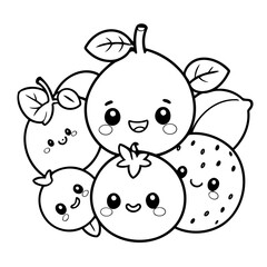 Obraz premium Vector illustration of a cute Kawaii drawing colouring activity