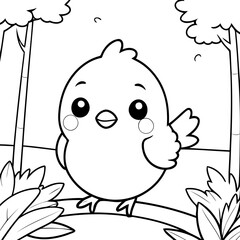 Vector illustration of a cute Bird drawing for colouring page
