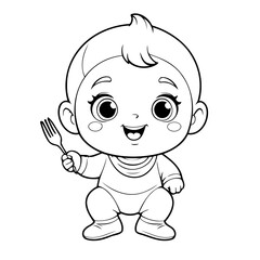 Vector illustration of a cute Baby drawing for colouring page