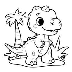 Simple vector illustration of Dino drawing for kids colouring activity