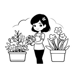 Simple vector illustration of Florist drawing for kids page