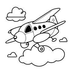 Cute vector illustration Plane drawing for kids colouring page