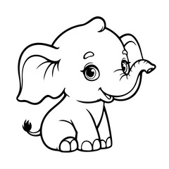 Simple vector illustration of Elephant drawing for toddlers colouring page
