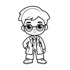 Fototapeta premium Cute vector illustration Doctor doodle black and white for kids page
