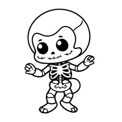 Vector illustration of a cute Skeleton doodle for children worksheet